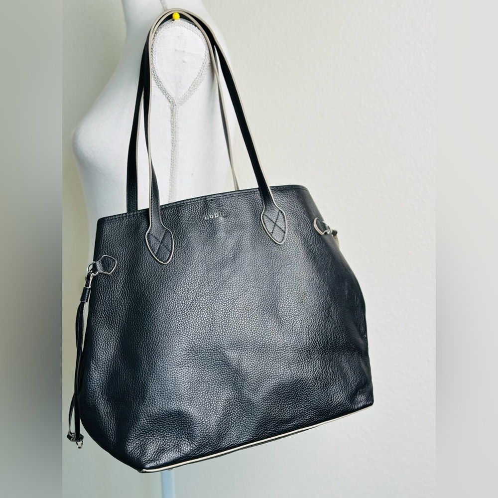 Lodis Black Leather Tote Bag
